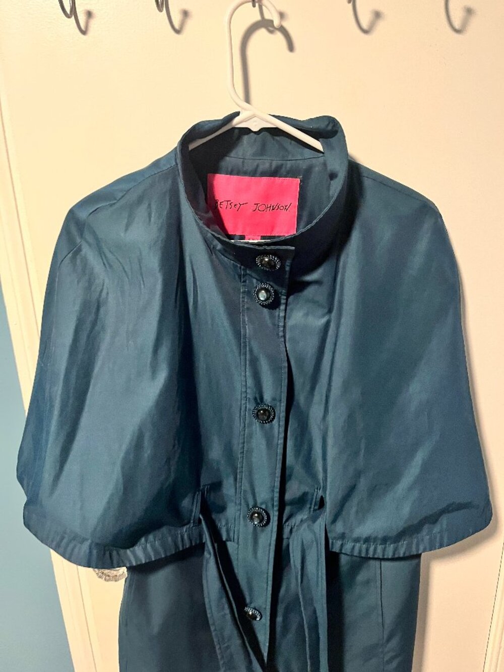 Betsey Johnson Women's Teal Blue Capelet Rain Coat